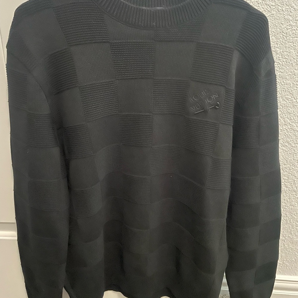 Louis Vuitton Black Crewneck Sweater with Tonal Texture